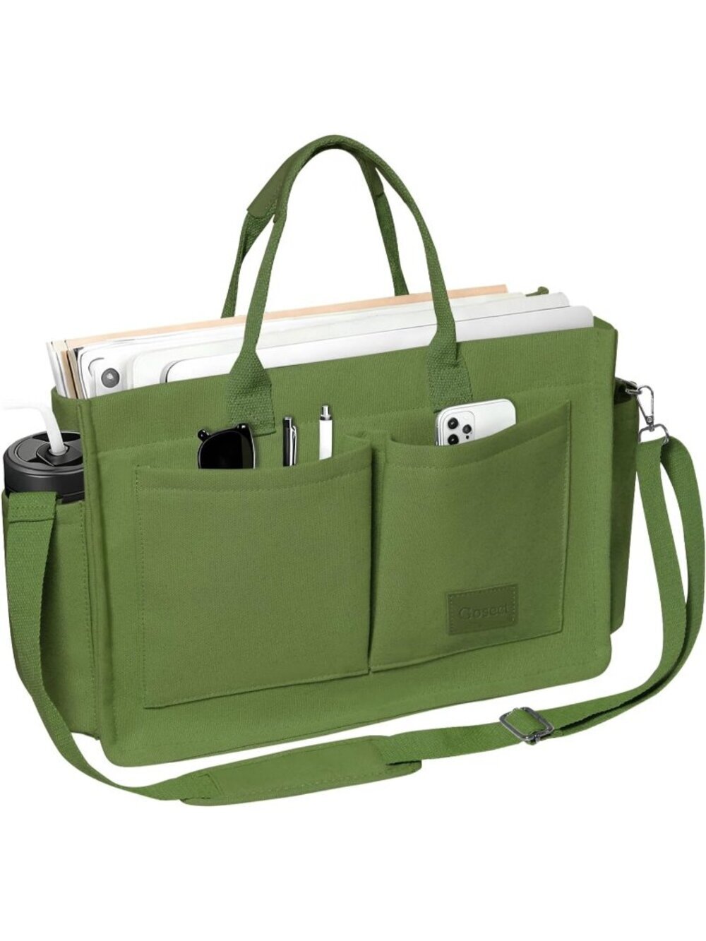 Women Army Green Crossbody Tote Bag Pockets Laptop Work Shoulder Bag